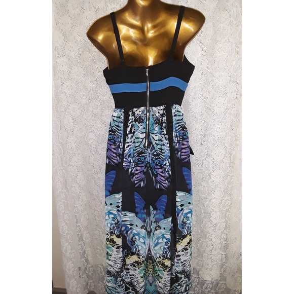 NWT Bebe Sz 6 Banded Hi Low Keyhole Bold Blue & Black Maxi Dress - Picture 6 of 9